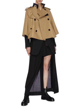Figure View - Click To Enlarge - SACAI - Hybrid Side Stripe Sheer Panel Suiting Shorts