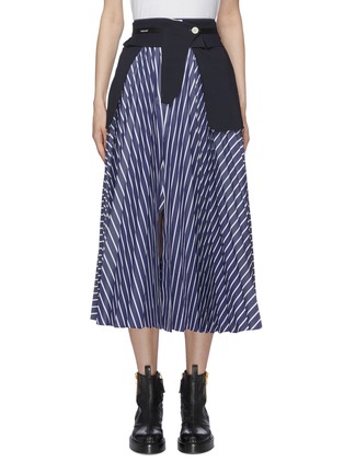 Main View - Click To Enlarge - SACAI - Deconstructed Logo Waistband Stripe Cotton Blend Midi Skirt