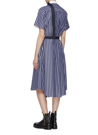 Back View - Click To Enlarge - SACAI - Sheer Panel Belted Stripe Cotton Poplin Shirt Dress