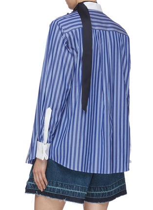Back View - Click To Enlarge - SACAI - Sheer Panel Stripe Cotton Poplin Shirt