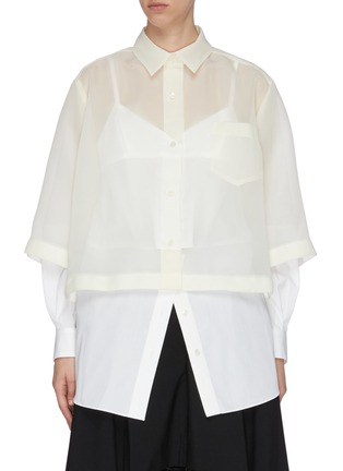Main View - Click To Enlarge - SACAI - Sheer Top Layer Cotton Poplin Shirt