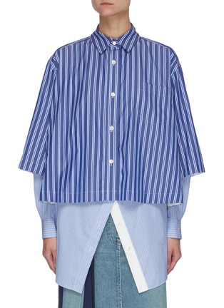 Main View - Click To Enlarge - SACAI - Double Layer Stripe Cotton Poplin Shirt