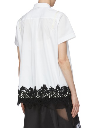 Back View - Click To Enlarge - SACAI - Contrast Lace Short Sleeve Cotton Poplin Shirt