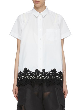Main View - Click To Enlarge - SACAI - Contrast Lace Short Sleeve Cotton Poplin Shirt