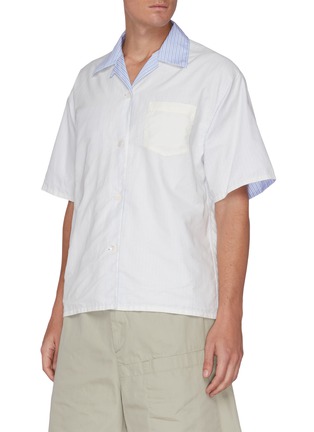 Detail View - Click To Enlarge - MARNI - Contrast Collar Stripe Cotton Short Sleeve Shirt