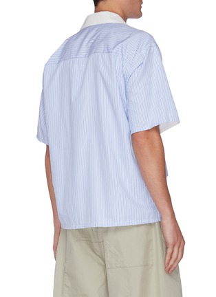 Back View - Click To Enlarge - MARNI - Contrast Collar Stripe Cotton Short Sleeve Shirt