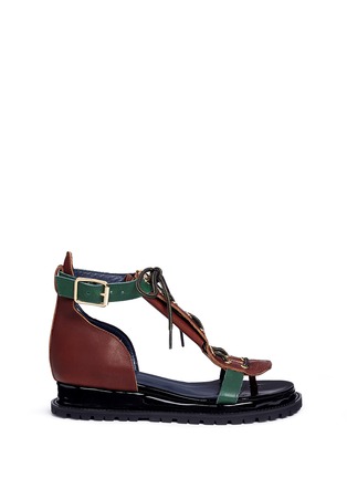 Main View - Click To Enlarge - SACAI - Lace-up cowhide and patent leather wedge sandals
