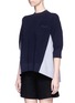 Front View - Click To Enlarge - SACAI - Stripe pleated back cotton sweater