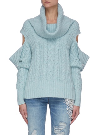 Main View - Click To Enlarge - HELLESSY - Cut Out Sleeve Cowl Neck Cable Knit Cashmere Sweater