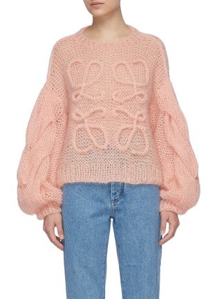 Main View - Click To Enlarge - LOEWE - Balloon Sleeves Anagram Cable Knit Mohair Sweater