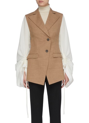 Main View - Click To Enlarge - LOEWE - Contrast Drape Drawstring Sleeve Double Breast Blazer