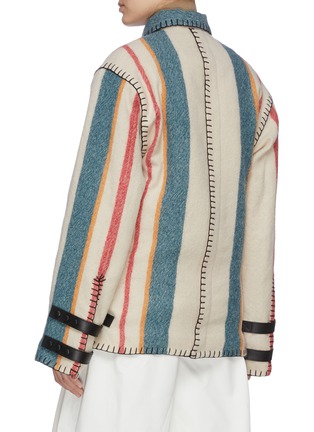 Back View - Click To Enlarge - LOEWE - Blanket Stitch Trim Stripe Wool Jacket