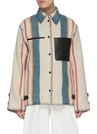Main View - Click To Enlarge - LOEWE - Blanket Stitch Trim Stripe Wool Jacket