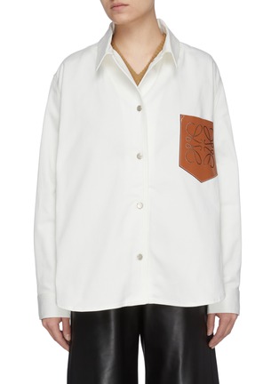 Main View - Click To Enlarge - LOEWE - Perforated Anagram Leather Patch Pocket Denim Shirt Jacket