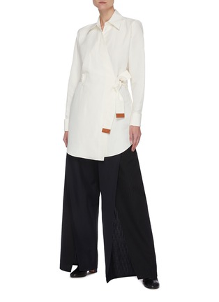 Figure View - Click To Enlarge - LOEWE - Linen-silk blend elongated wrap shirt