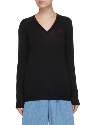 Main View - Click To Enlarge - LOEWE - Anagram Embroidered V-neck Cashmere Sweater