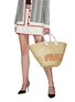 Figure View - Click To Enlarge - MIU MIU - 'Palmetto' leather handle raffia handbag