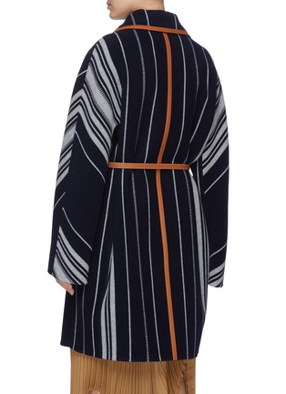 Back View - Click To Enlarge - LOEWE - Belted Single-breast Stripe Wool Cashmere Blend Coat