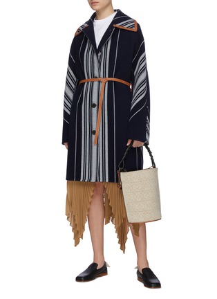Figure View - Click To Enlarge - LOEWE - Belted Single-breast Stripe Wool Cashmere Blend Coat