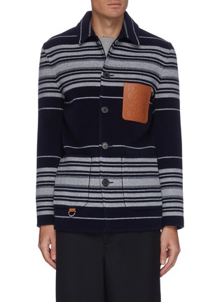 Main View - Click To Enlarge - LOEWE - Leather anagram patch stripe jacket