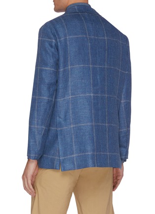 Back View - Click To Enlarge - RING JACKET - Notch Lapel Check Linen Wool Silk Blend Tweed Blazer