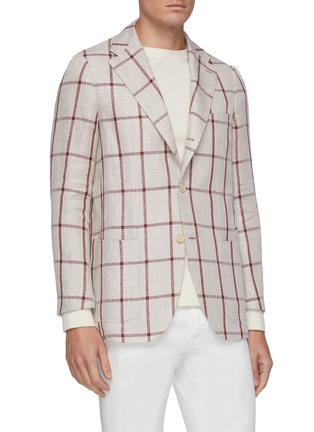 Front View - Click To Enlarge - RING JACKET - Notch Lapel Windowpane Linen Cotton Tweed Blazer