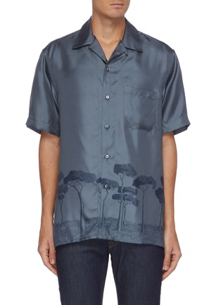 Main View - Click To Enlarge - BRIONI - Tree embroidered bowling shirt
