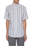Main View - Click To Enlarge - BRIONI - Seersucker stripe short sleeve shirt