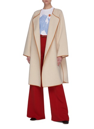 Figure View - Click To Enlarge - CHLOÉ - Leather trim belted double face coat