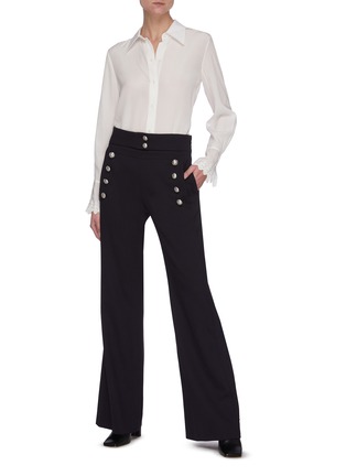 Figure View - Click To Enlarge - CHLOÉ - Silver-toned button wide leg wool suiting pants