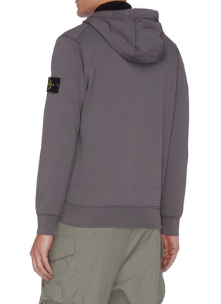 Back View - Click To Enlarge - STONE ISLAND - Cotton fleece drawstring hoodie