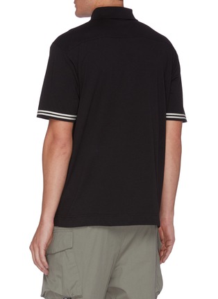 Back View - Click To Enlarge - STONE ISLAND - Embroidered compass logo stripe sleeve polo shirt