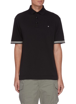 Main View - Click To Enlarge - STONE ISLAND - Embroidered compass logo stripe sleeve polo shirt
