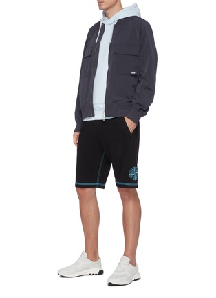 Figure View - Click To Enlarge - STONE ISLAND - Contrast Seam Embroidered Logo Sweatshorts
