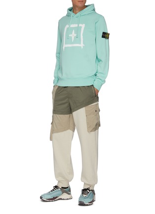 Figure View - Click To Enlarge - STONE ISLAND - Compass Graphic Print Cotton Fleece Drawstring Hoodie