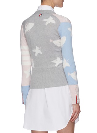Back View - Click To Enlarge - THOM BROWNE  - Panelled fish intarsia cashmere cardigan