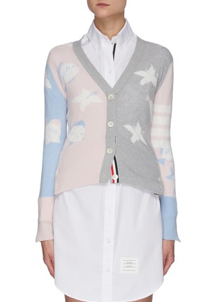 Main View - Click To Enlarge - THOM BROWNE  - Panelled fish intarsia cashmere cardigan