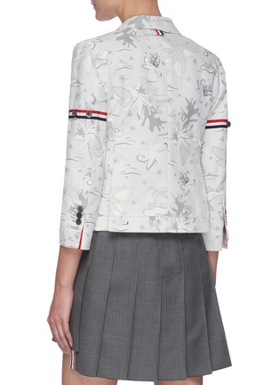 Back View - Click To Enlarge - THOM BROWNE  - Tricolour Stripe Armband Floral Print Blazer