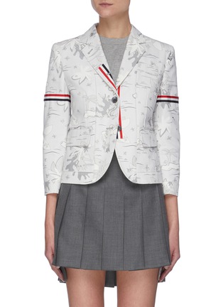 Main View - Click To Enlarge - THOM BROWNE  - Tricolour Stripe Armband Floral Print Blazer
