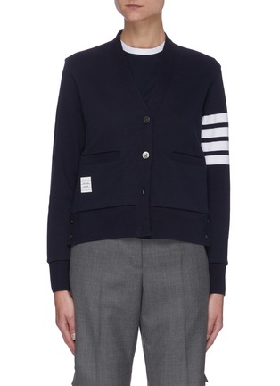 Main View - Click To Enlarge - THOM BROWNE  - Four bar armband  cotton cardigan