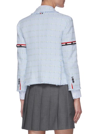 Back View - Click To Enlarge - THOM BROWNE  - Tricolour Stripe Armband Check Tweed Blazer