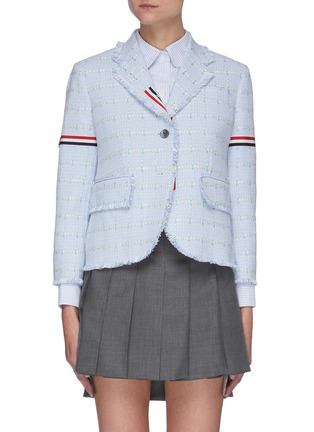Main View - Click To Enlarge - THOM BROWNE  - Tricolour Stripe Armband Check Tweed Blazer