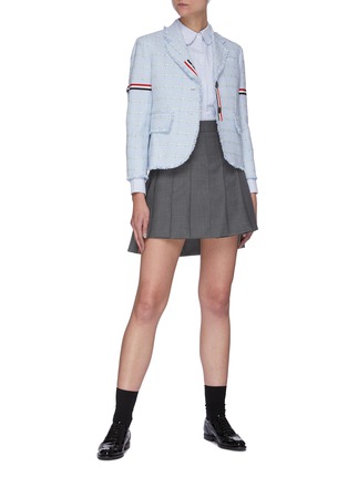 Figure View - Click To Enlarge - THOM BROWNE  - Tricolour Stripe Armband Check Tweed Blazer