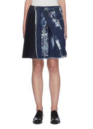 Main View - Click To Enlarge - THE KEIJI - Pleat Side Panel Denim Mini Skirt