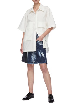 Figure View - Click To Enlarge - THE KEIJI - Pleat Side Panel Denim Mini Skirt