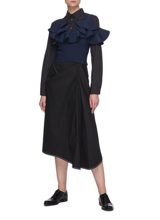 Figure View - Click To Enlarge - ALEXANDER MCQUEEN - Contrast Stitch Drape Detail Denim Skirt