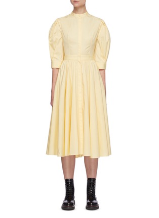 Main View - Click To Enlarge - ALEXANDER MCQUEEN - Back Slit Balloon Sleeve Pleated Cotton Dress