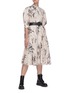 Figure View - Click To Enlarge - ALEXANDER MCQUEEN - Willow Print Back Slit Balloon Sleeve Pleated Cotton Dress