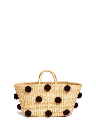 Detail View - Click To Enlarge - NANNACAY - 'Joana' pompom appliqué woven reed tote
