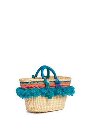 Detail View - Click To Enlarge - NANNACAY - 'Mari' pompom frayed woven reed tote